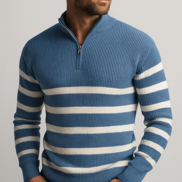 Saul — Striped Ribbed Zip Sweater