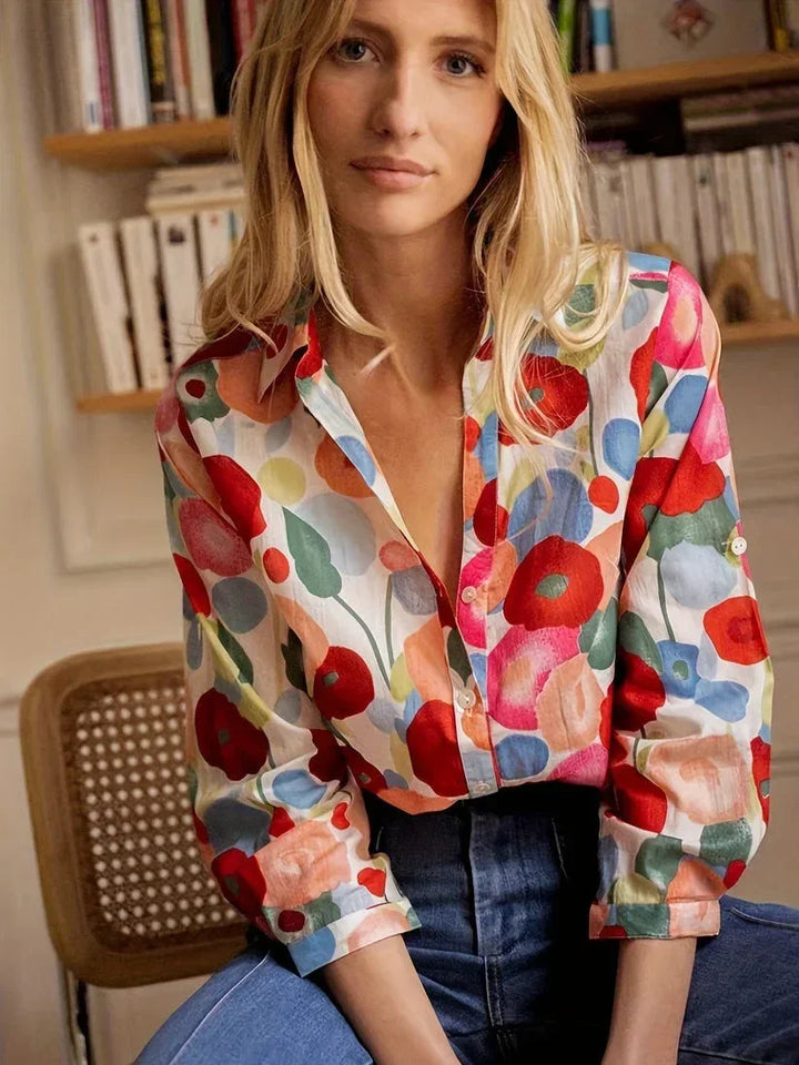 Saffi — Long-Sleeve Colourful Floral Blouse