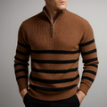 Saul — Striped Ribbed Zip Sweater