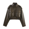 Annelise — Women's Cropped Leather-Effect Bomber