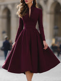 Linnea — Women's Burgundy Pleated Crepe A-Line Midi Dress