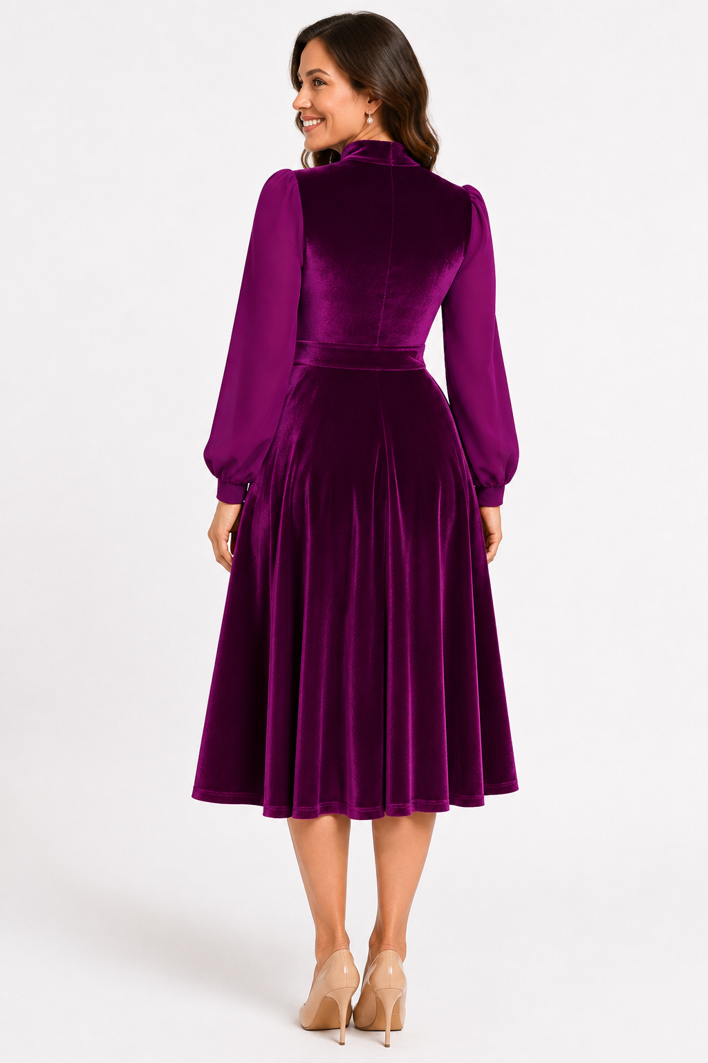 Cecily — Women’s Stand Collar Ruffle Midi Dress