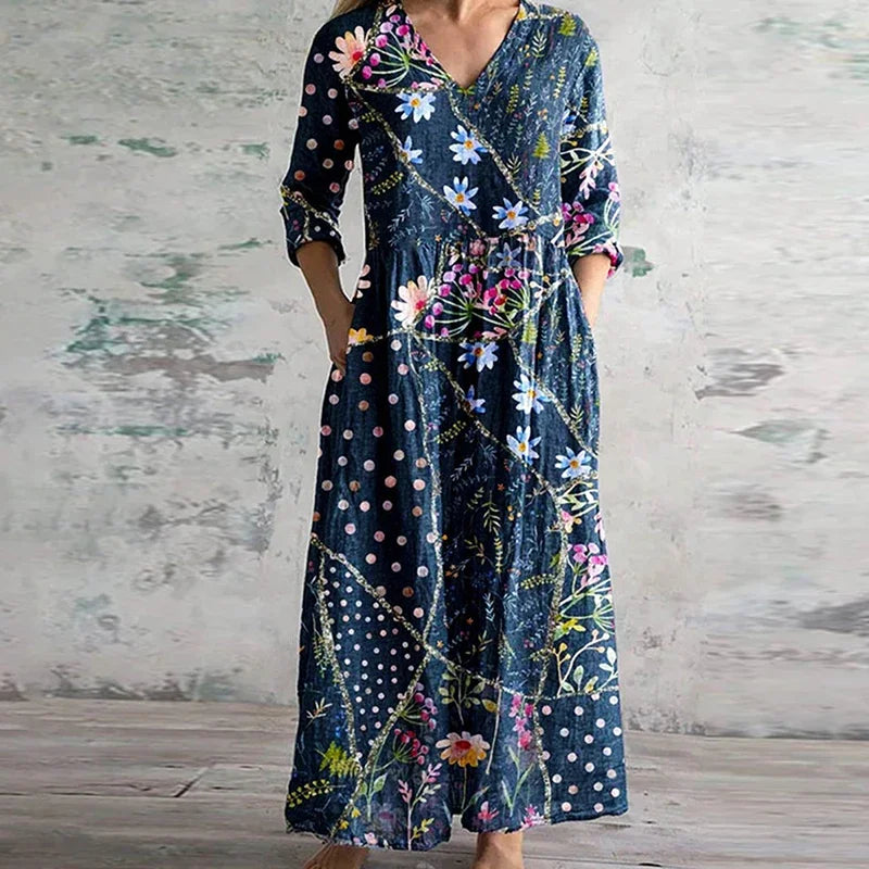 Marisole — Patchwork Long-Sleeve Maxi Dress