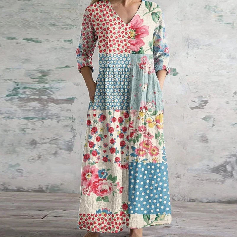 Marisole — Patchwork Long-Sleeve Maxi Dress