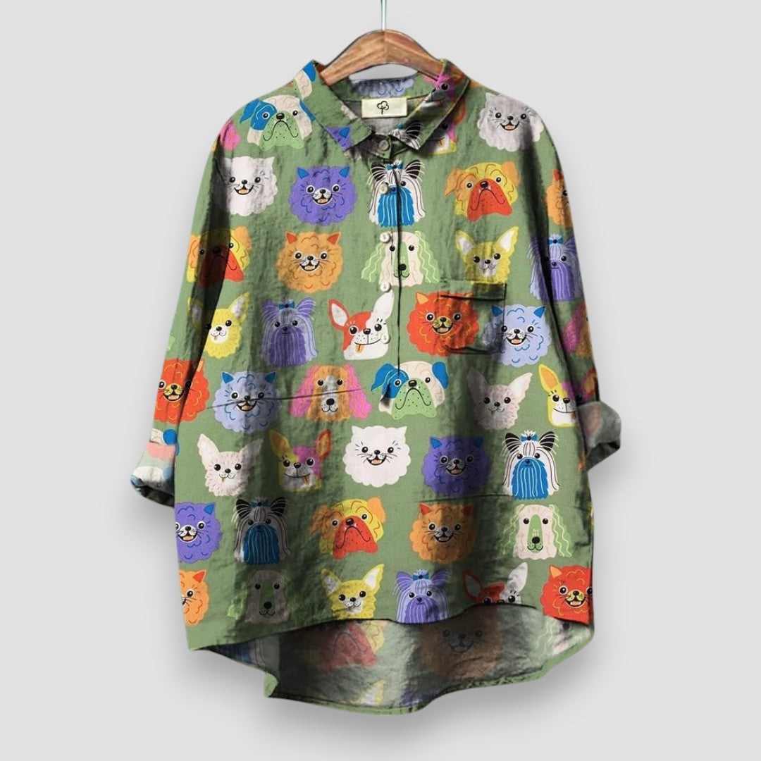 Henrietta Rose — Dog Print Button Blouse