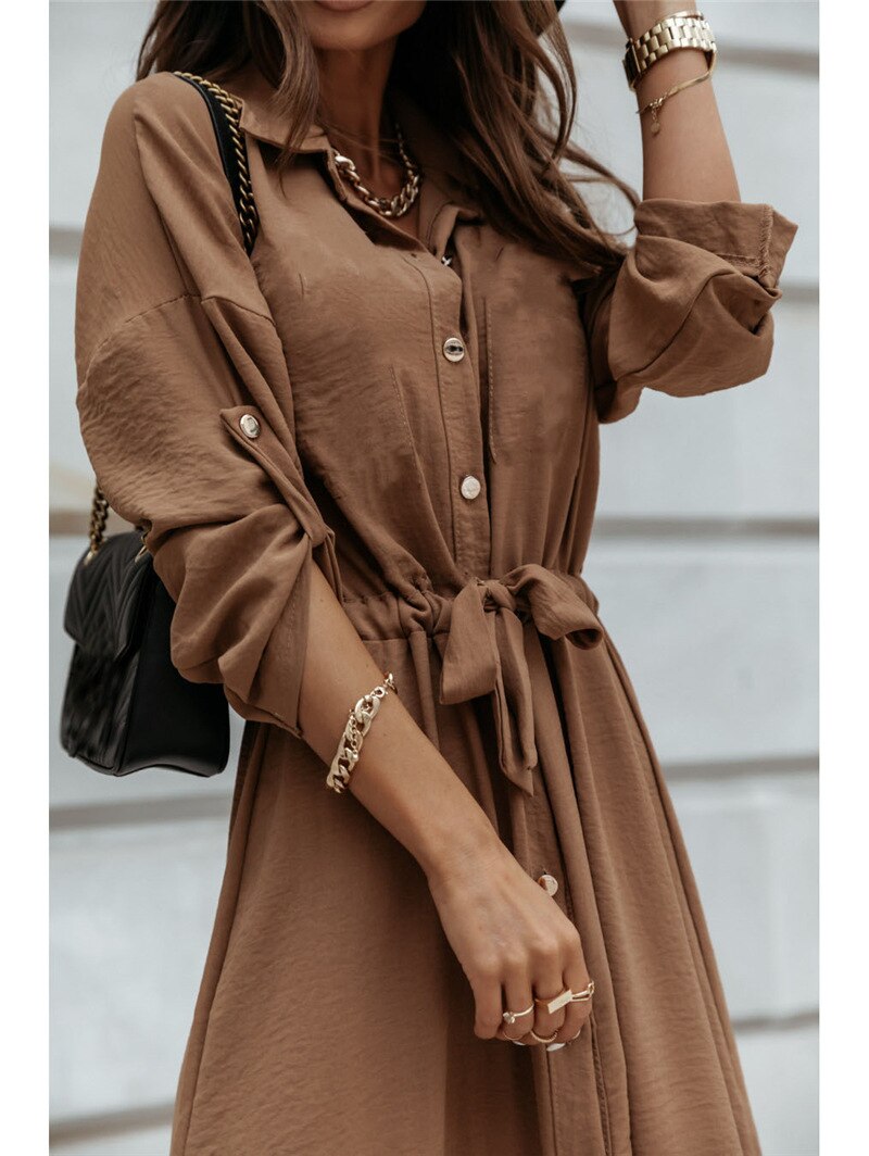 Mina — Brown Midi Shirt Dress