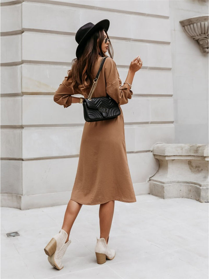 Mina — Brown Midi Shirt Dress