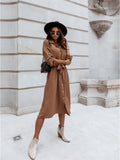 Mina — Brown Midi Shirt Dress