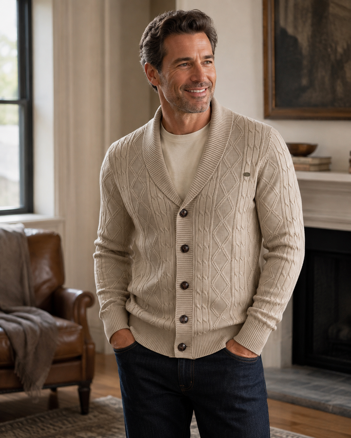 Everett — Shawl-Collar Cable Knit Cardigan
