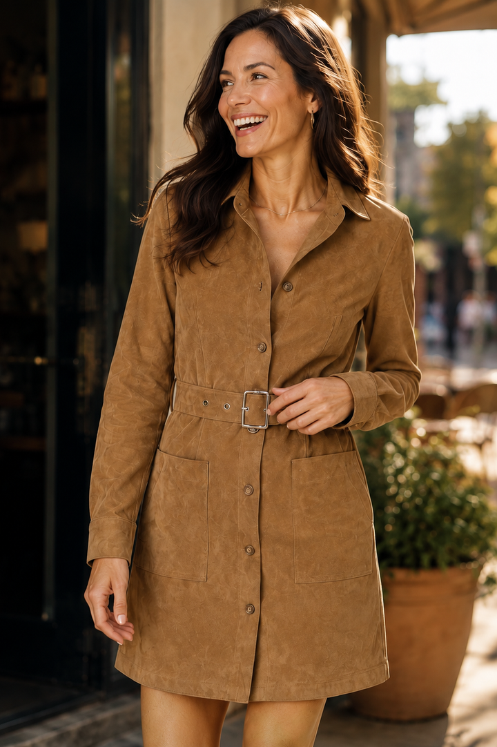 Nadine — Women’s Belted Collared Dress with Pockets
