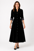 Delphine — Women’s Button Front Velvet Midi Dress
