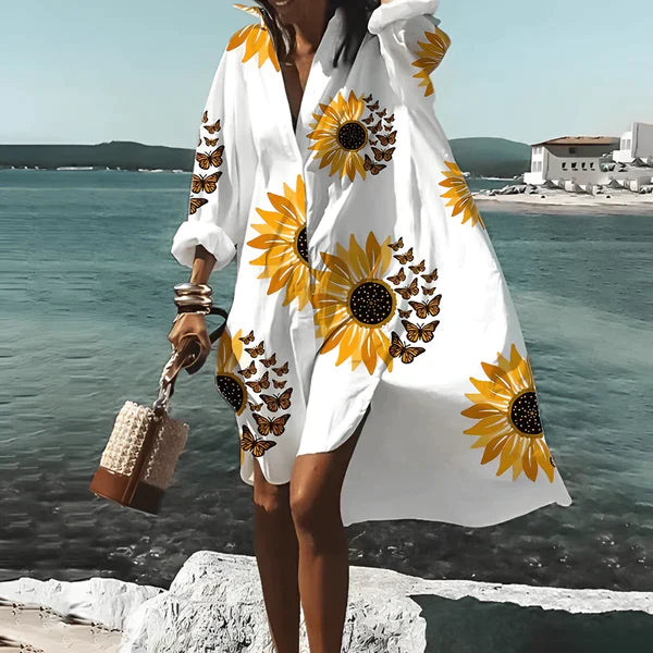 Leni — Long-Sleeve Printed Knee Dress