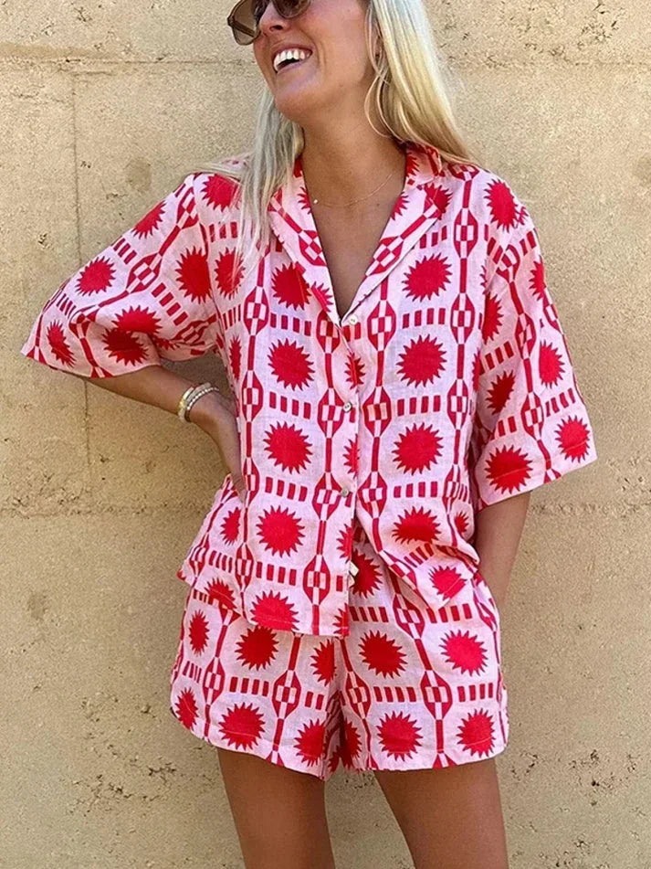 Rosalind Pink — Geometric Shirt &amp; Shorts Co-Ord