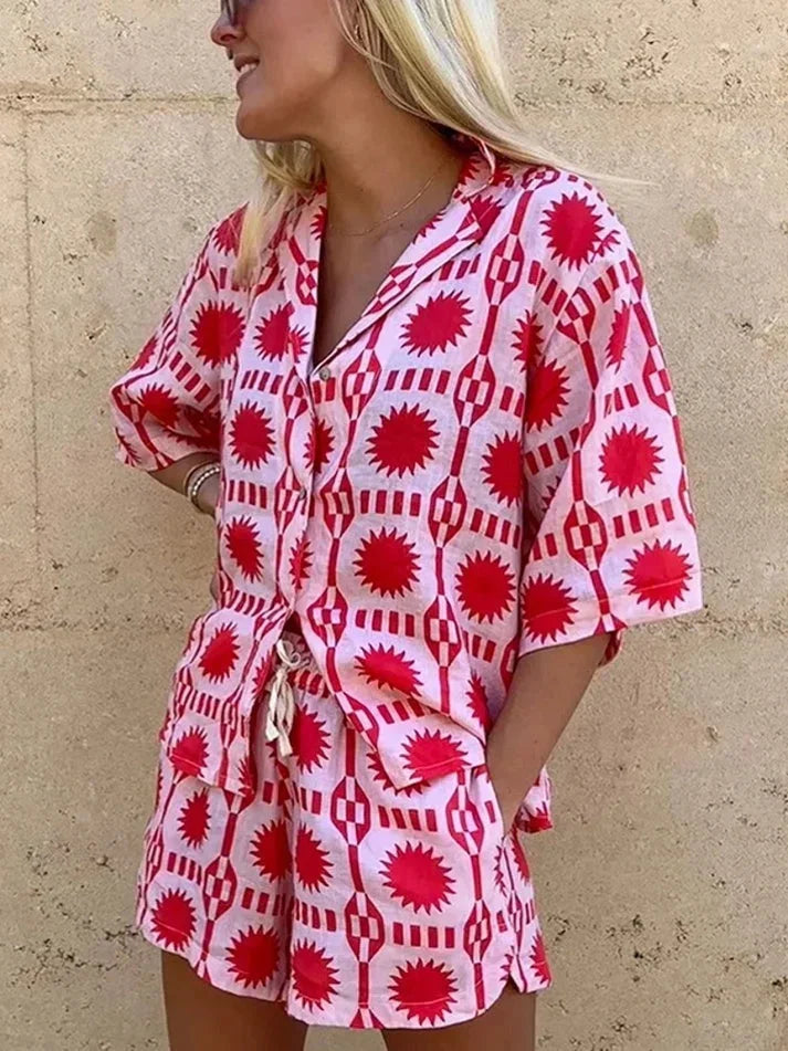 Rosalind Pink — Geometric Shirt &amp; Shorts Co-Ord