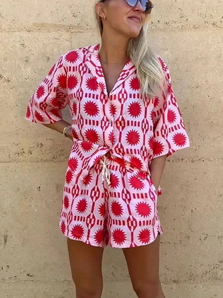 Rosalind Pink — Geometric Shirt &amp; Shorts Co-Ord