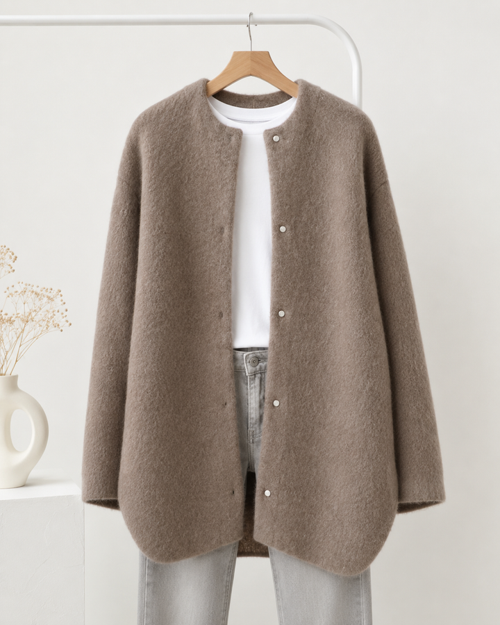 Aurelia — Draped Open-Front Wool Cardigan