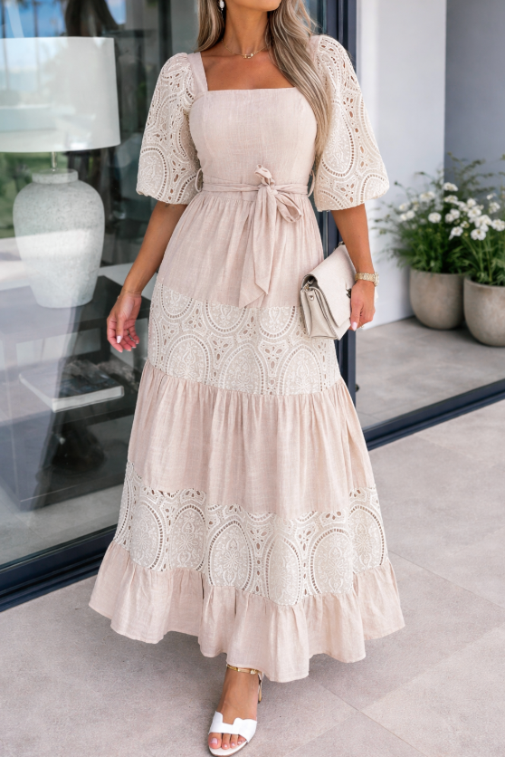 Danae — Belted A-Line Maxi Dress