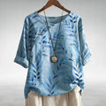 Liesel — Leaf Print Asymmetric Button Blouse