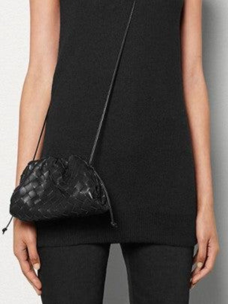Woven-Pattern Leather Shoulder Bag