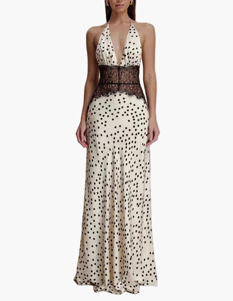 Polka-Dot Halter Maxi Dress
