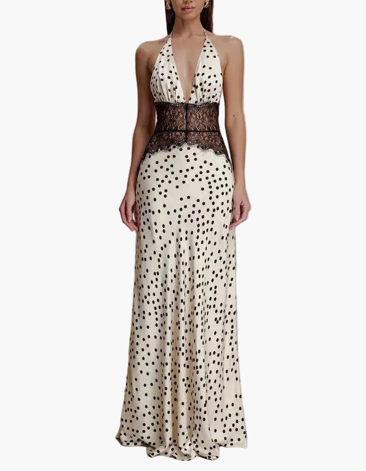 Polka-Dot Halter Maxi Dress