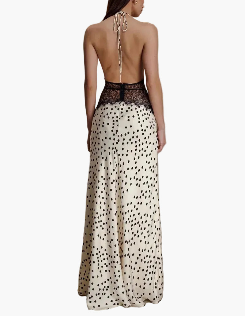 Polka-Dot Halter Maxi Dress