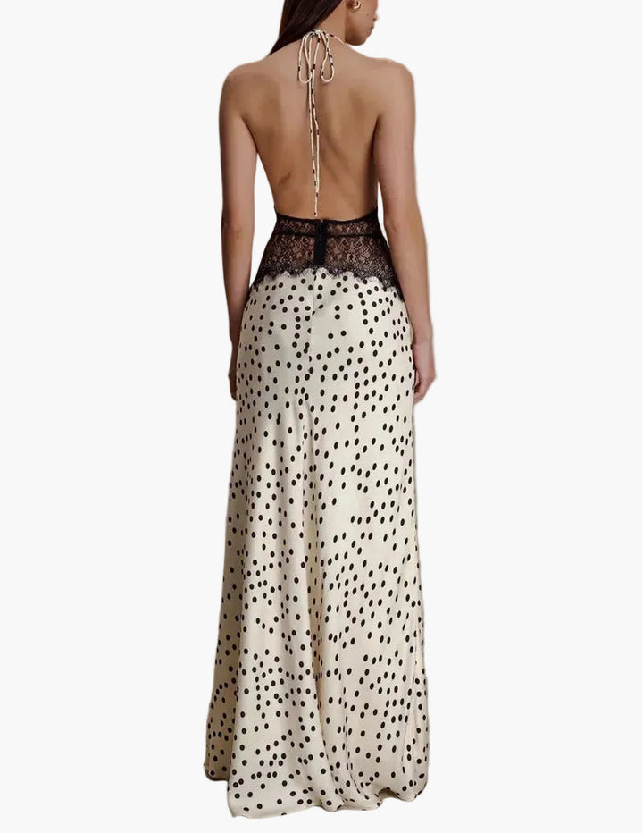 Polka-Dot Halter Maxi Dress