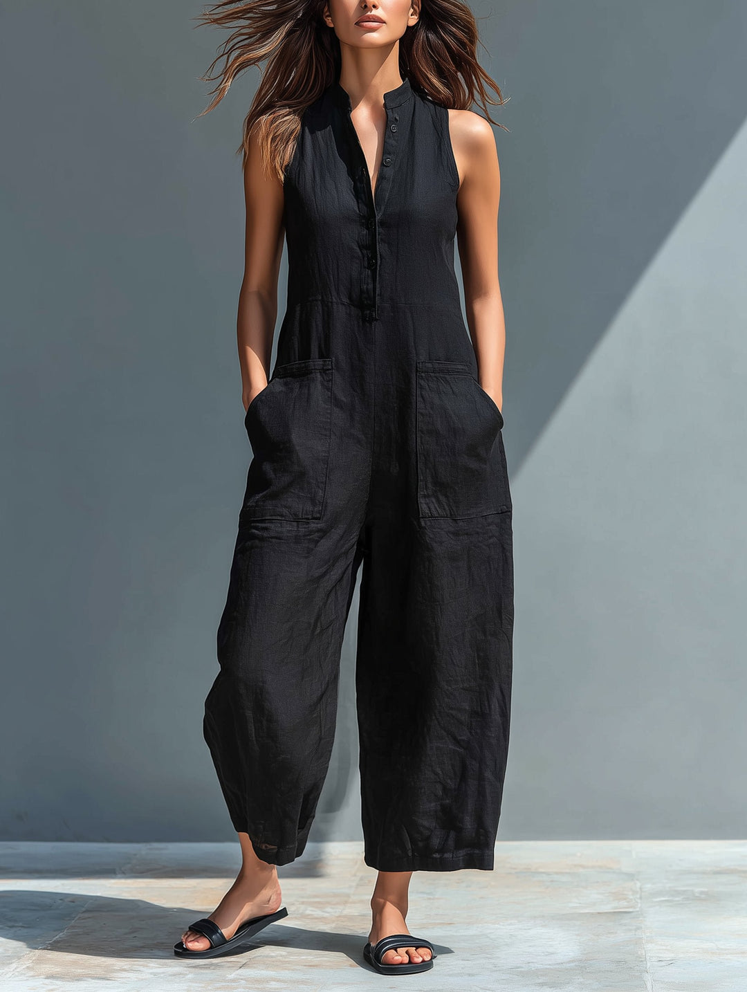 Estelle — Stand-Collar Linen Jumpsuit