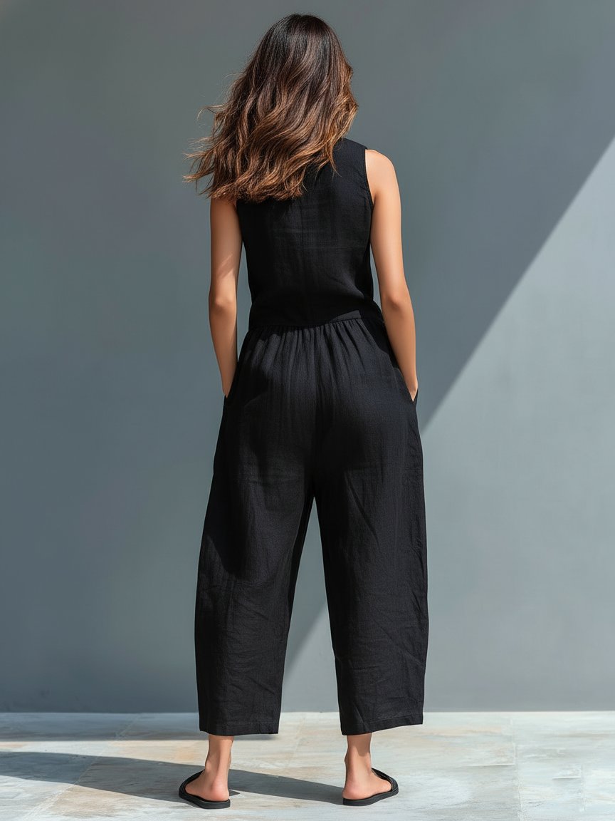 Estelle — Stand-Collar Linen Jumpsuit