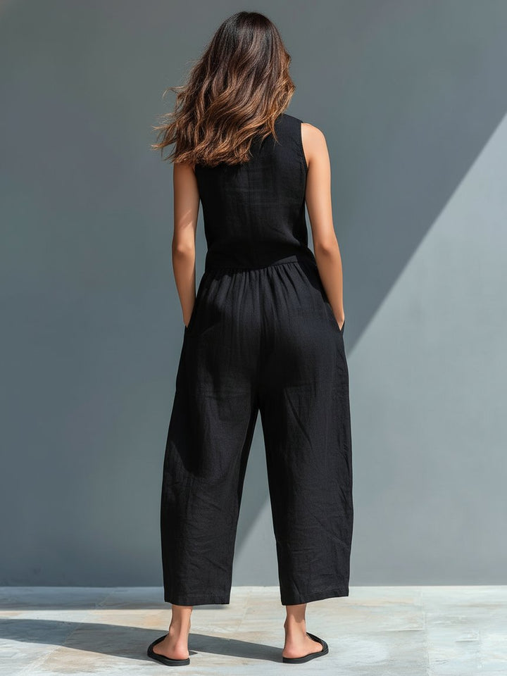 Estelle — Stand-Collar Linen Jumpsuit