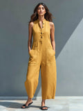 Estelle — Stand-Collar Linen Jumpsuit