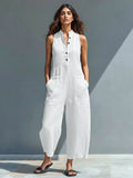 Estelle — Stand-Collar Linen Jumpsuit