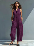 Estelle — Stand-Collar Linen Jumpsuit