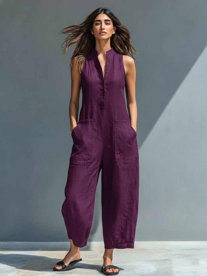 Estelle — Stand-Collar Linen Jumpsuit