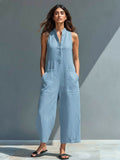 Estelle — Stand-Collar Linen Jumpsuit