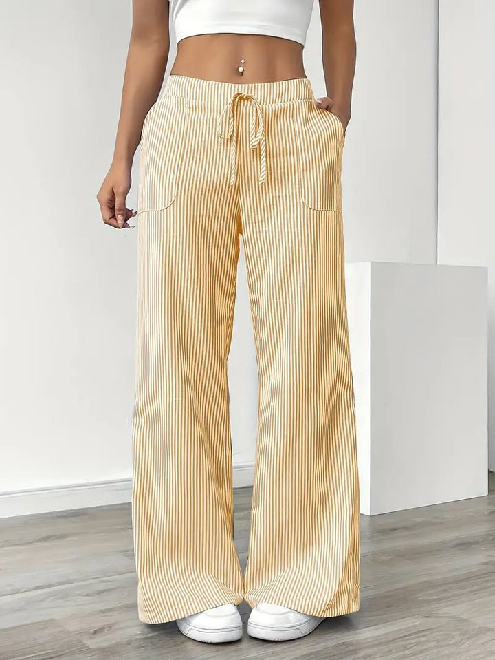 Delphine — Striped Linen Drawstring Trousers