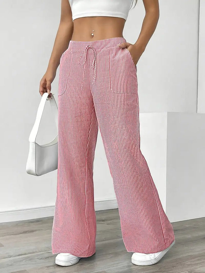 Delphine — Striped Linen Drawstring Trousers