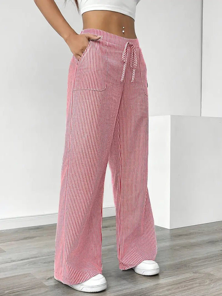 Delphine — Striped Linen Drawstring Trousers