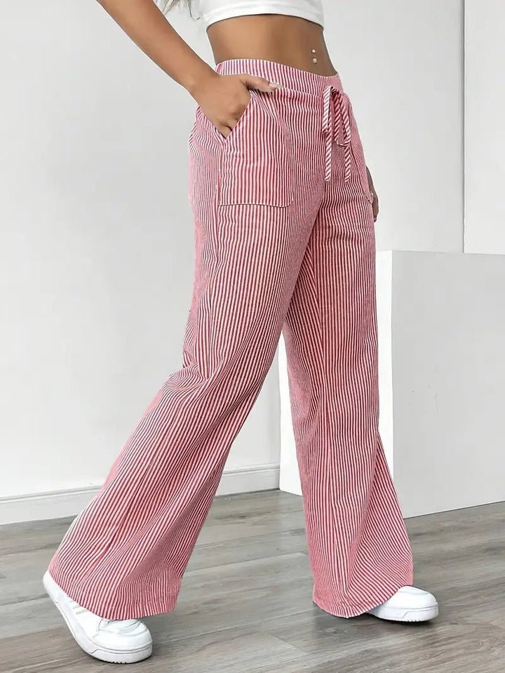 Delphine — Striped Linen Drawstring Trousers