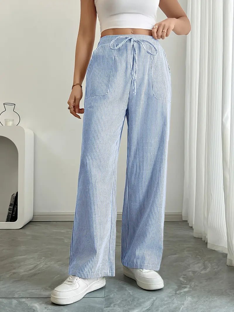 Delphine — Striped Linen Drawstring Trousers