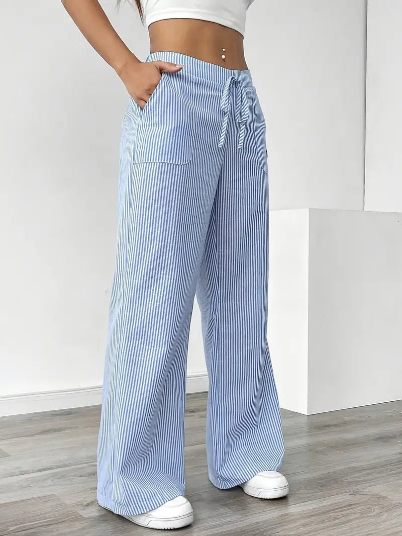 Delphine — Striped Linen Drawstring Trousers