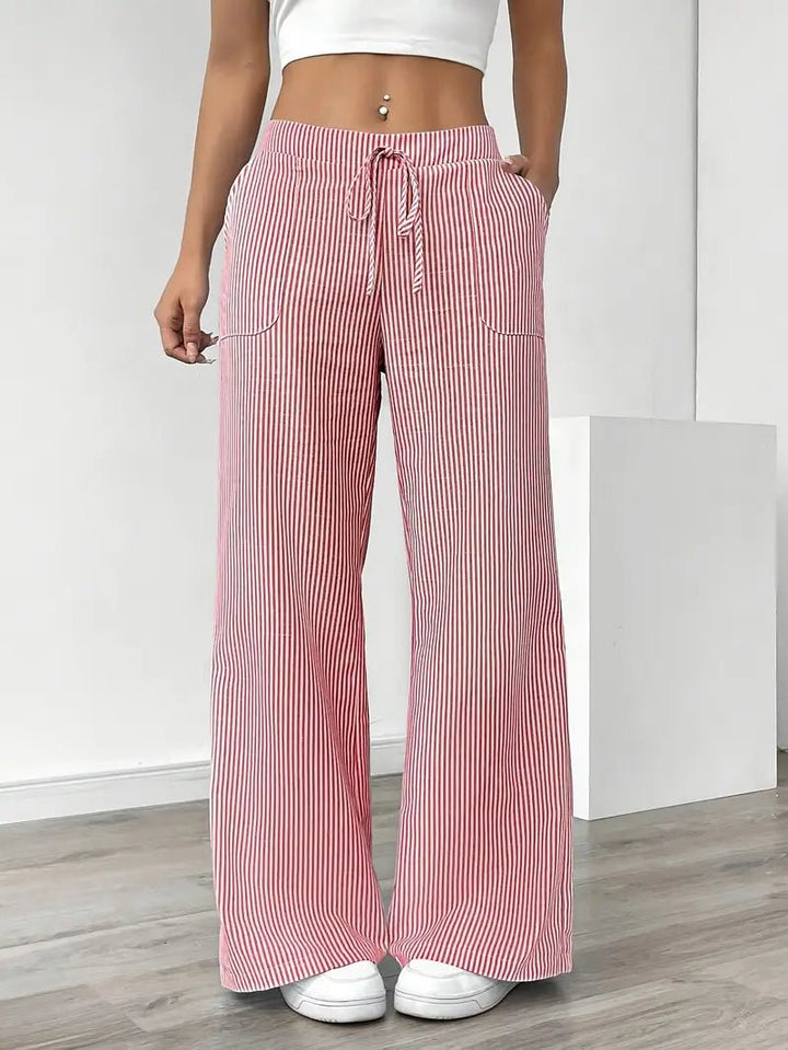 Delphine — Striped Linen Drawstring Trousers
