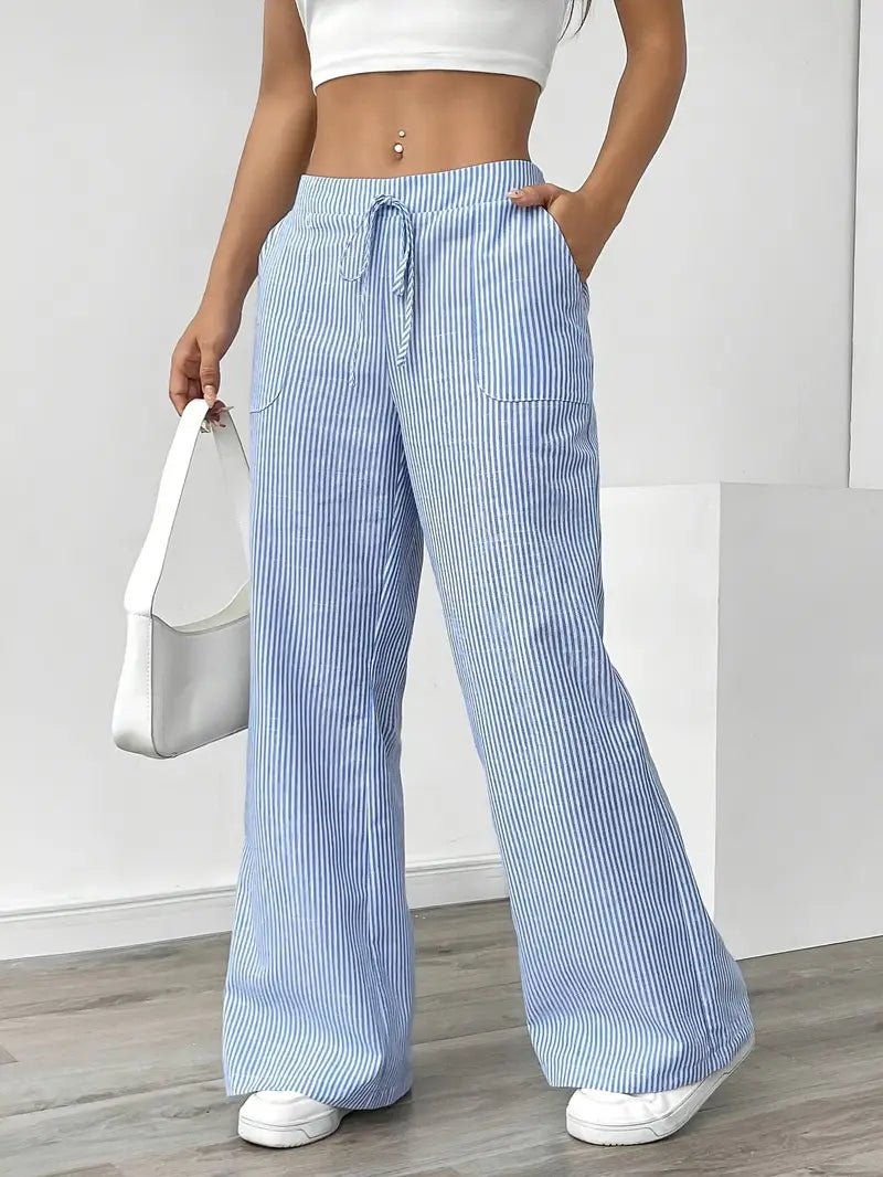 Delphine — Striped Linen Drawstring Trousers