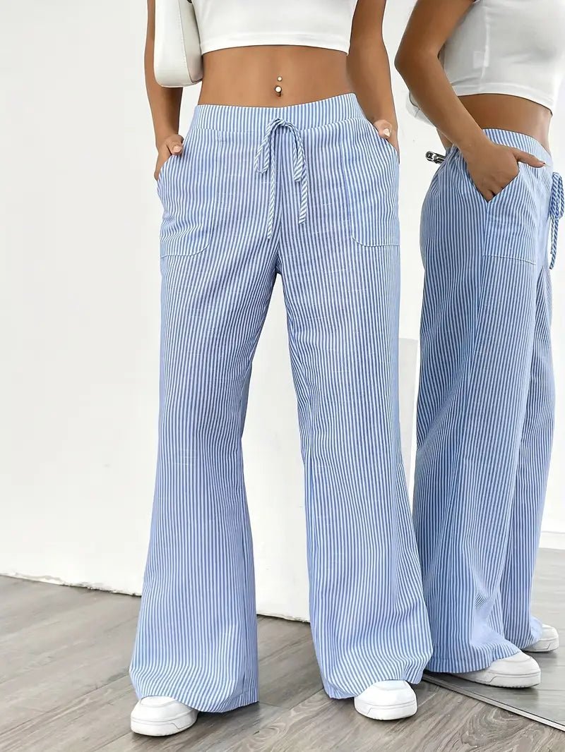 Delphine — Striped Linen Drawstring Trousers