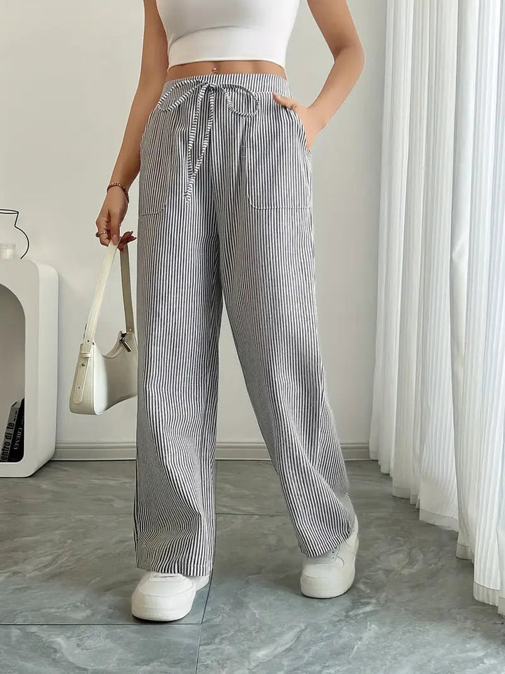 Delphine — Striped Linen Drawstring Trousers
