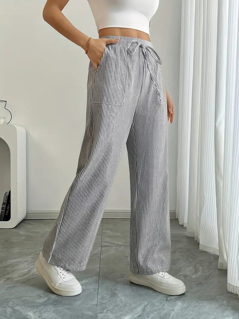 Delphine — Striped Linen Drawstring Trousers