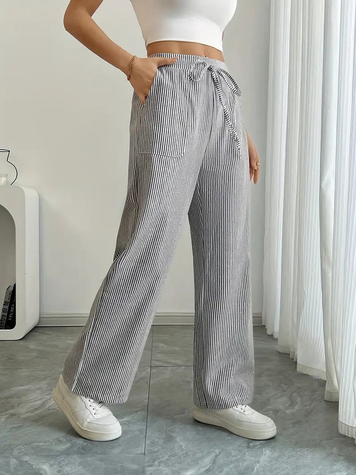 Delphine — Striped Linen Drawstring Trousers