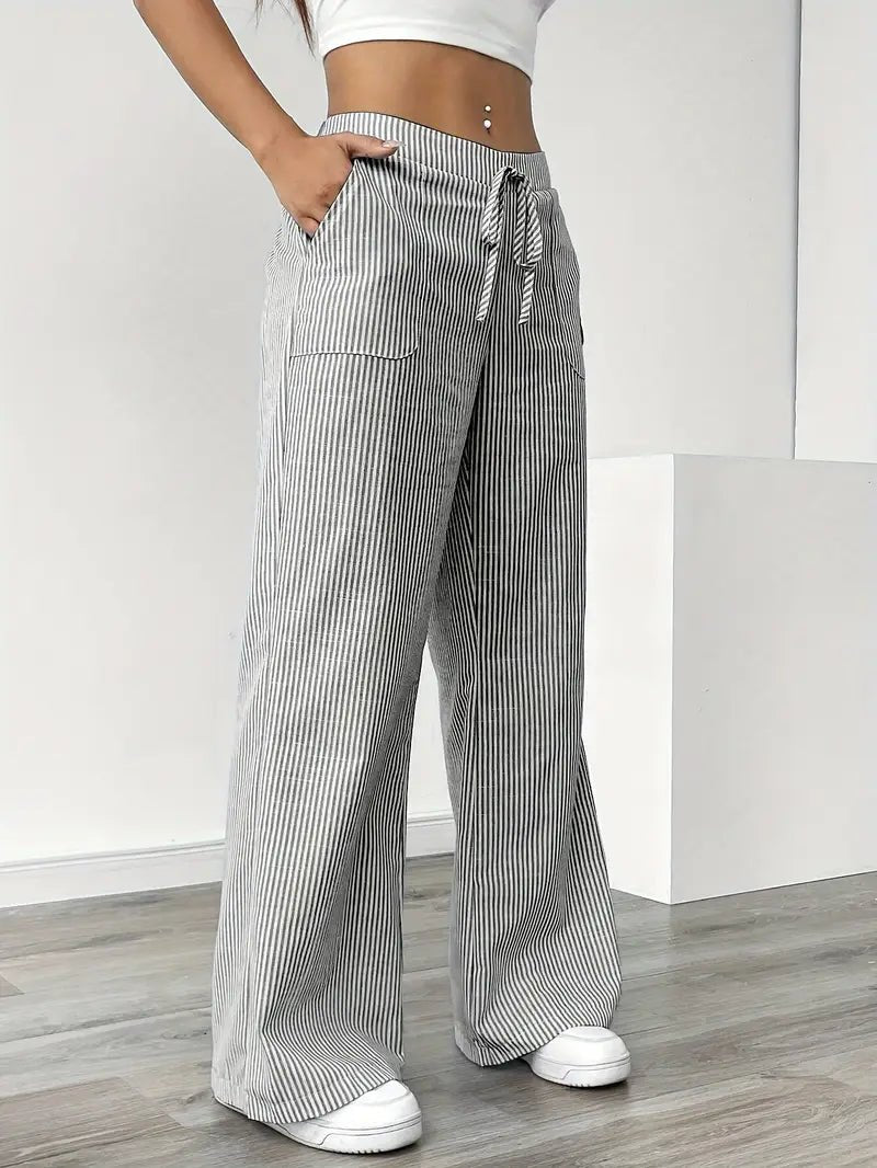 Delphine — Striped Linen Drawstring Trousers