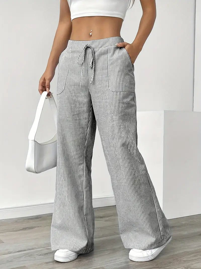 Delphine — Striped Linen Drawstring Trousers