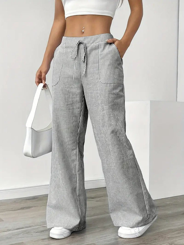 Delphine — Striped Linen Drawstring Trousers